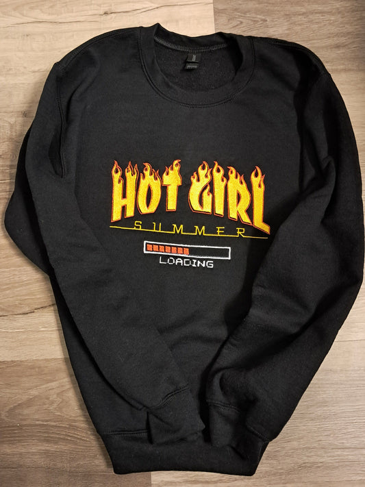 Embroidered "Hot Girl Summer" crew neck (black)