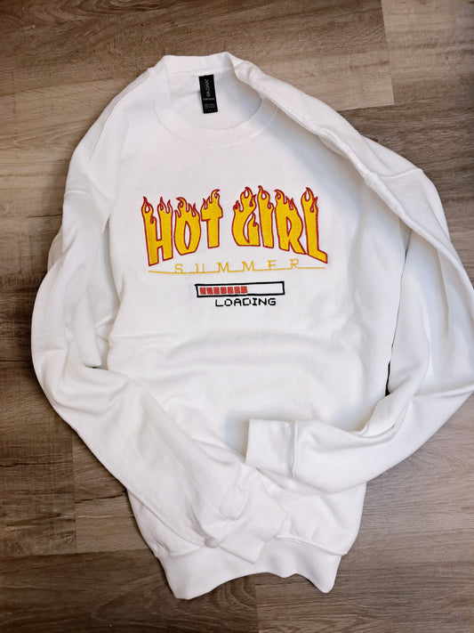 Embroidered "Hot Girl Summer" crew neck (white)