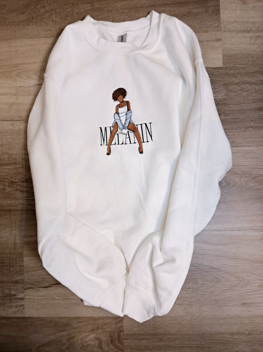 Embroidered "Melanin" crew neck (white)